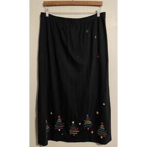 Michael Simon Black Maxi Skirt with Colorful Tree Accents